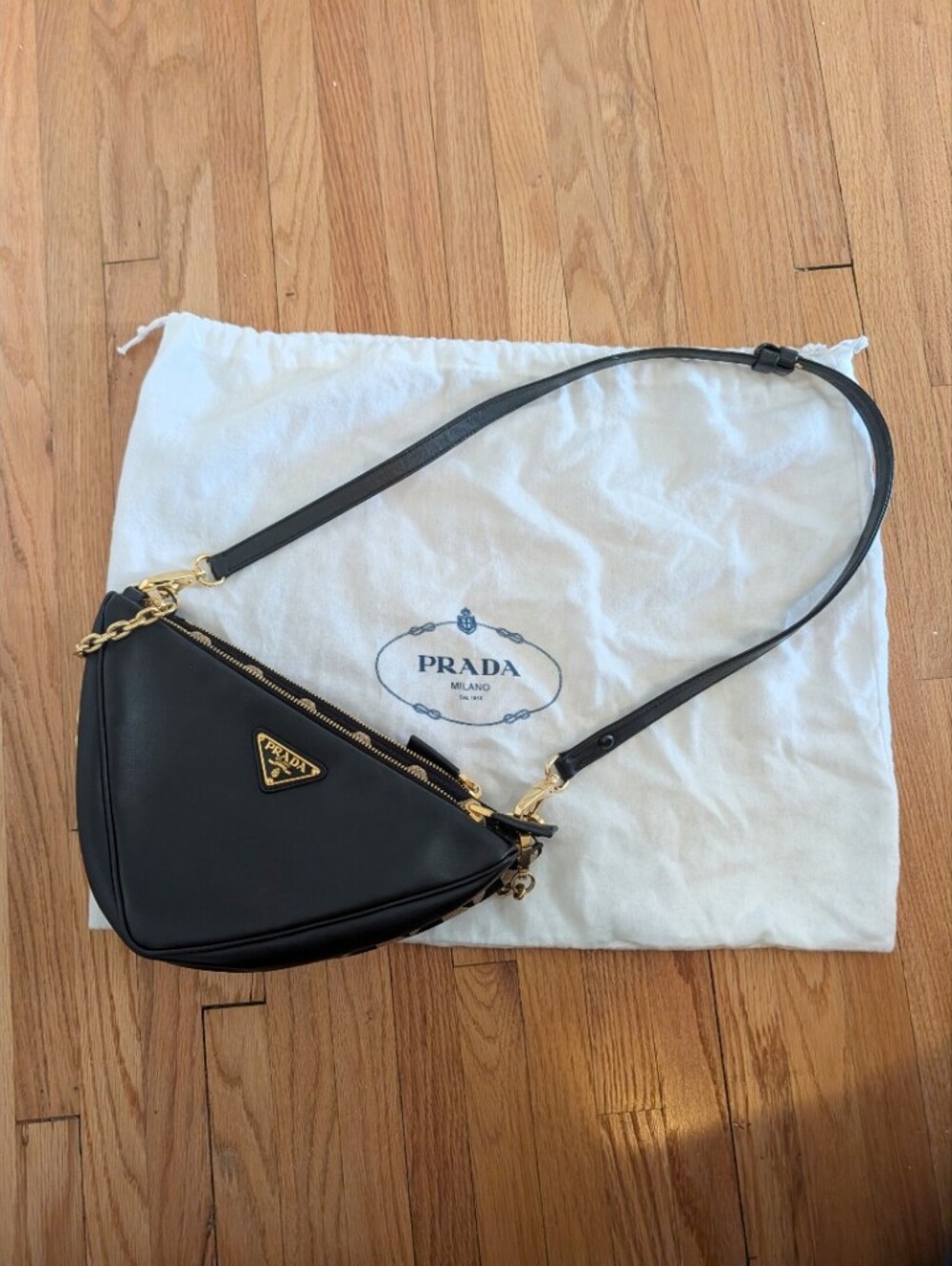 Prada Black and Beige Triangle Shoulder Bag - Picture 10 of 11